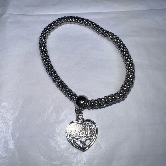 Tree of Life Silver Tone Beaded Stretch Bracelet - Picture 1 of 10
